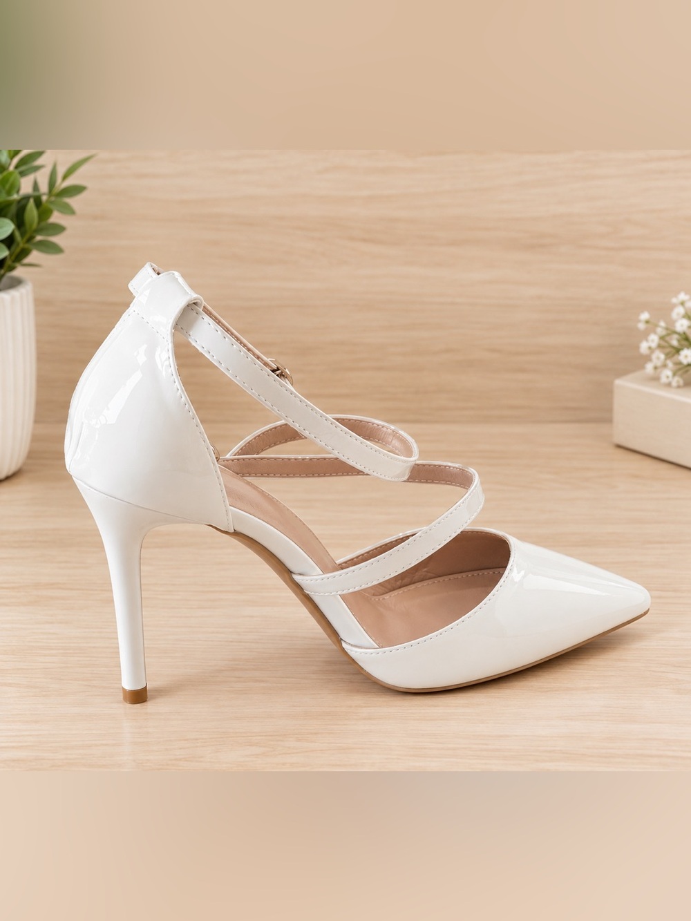 Classic Strappy High Heel Pumps in White